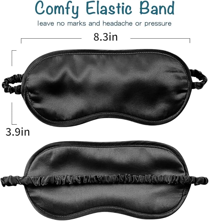 LULUSILK Mulberry Silk Sleep Eye Mask Blindfold with Elastic Strap Headband, Soft Eye Cover Eyeshade for Night Sleeping, Travel, Nap(Black), Pack of 1 - Bloomnest
