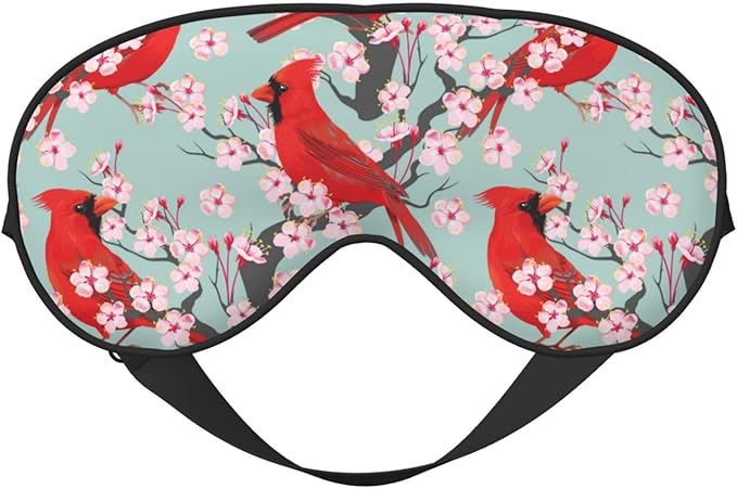 Sleep Eye Mask Cardinal and Bloom Cherry Sleep Mask for Women Men Comfortable Eye Mask with Adjustable Strap Soft Eye Cover Blindfold for Travel Yoga Nap Shift Work - Bloomnest