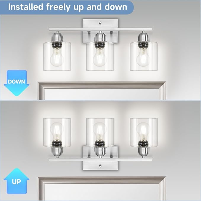 Modern Brushed Nickel 3 Light 19 inch Vanity Lights for Bathroom with Clear Glass, Bathroom Lighting Fixtures Over Mirror for Mirror Kitchen Living Room Hallway Cabinet Porch - Bloomnest