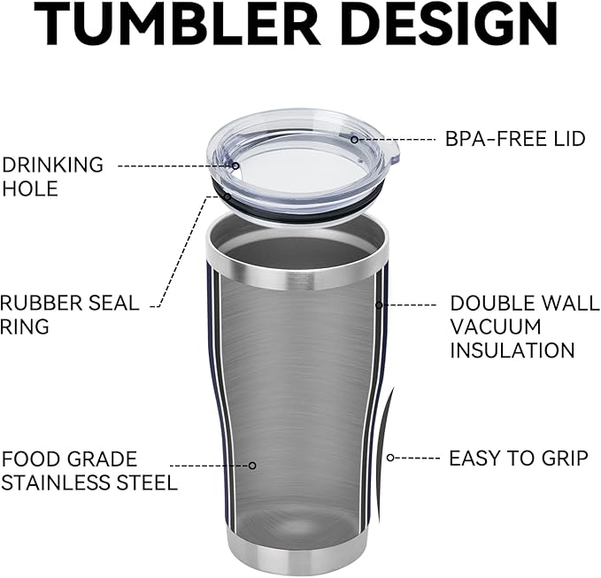 DOMICARE 20oz Tumbler with Lid Stainless Steel Tumblers Bulk, Double Wall Vacuum Insulated Coffee Travel Mug Powder Coated Tumbler, 8 Count (Pack of 1) Navy