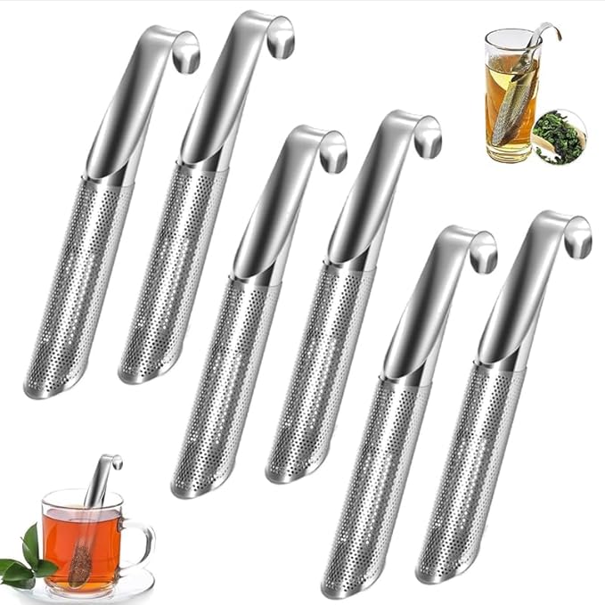 New Gadgets 2024 Stainless Steel Tea DiffusersInfuser With Hanging Hook Tea Strainers For Loose Tea Infuser Coffee Tea Strainer (6 Pcs)
