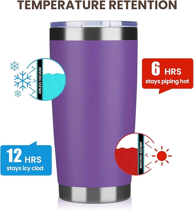 MEWAY 20oz Tumbler 8 Pack Double Wall Vacuum Insulated Travel Mug Bulk, Stainless Steel Tumblers with Lid and Straw, Durable Powder Coated Coffee Cups for Cold & Hot Drinks (Purple, 8) - Bloomnest