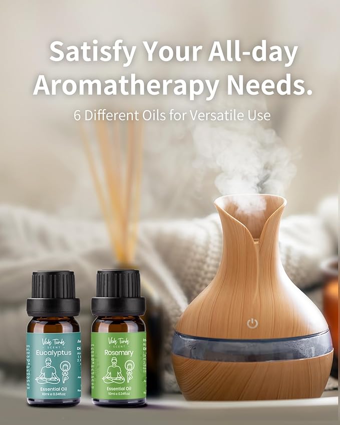 VTS Essential Oils Set (6 x 10ml) - Lavender, Peppermint, Eucalyptus, Tea Tree, Geranium, Rosemary, Aromatherapy Oils Gift Set for Home Diffusers, Skin & Hair Care, Soap & Candle Making, Humidifiers - Bloomnest