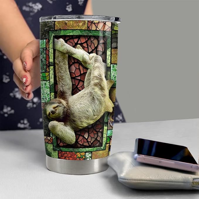 SANDJEST Personalized Sloth Tumbler Mosaic Style 20oz 30oz Tumblers with Lid Gift for Girl Daughter Women Best Friend Sister Animal Lovers Christmas Birthday - Bloomnest