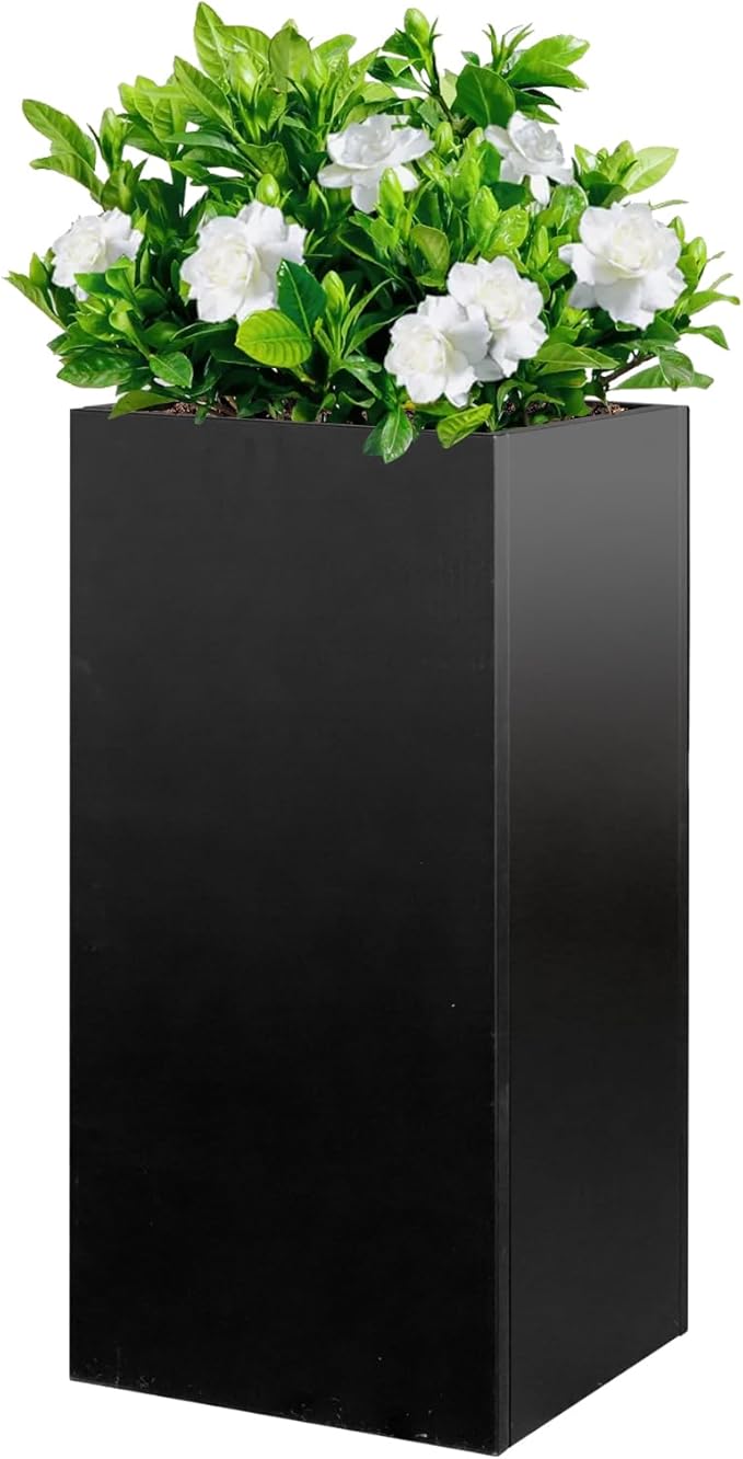 Galvanized Steel Metallic Heavy Planter for Outdoor Plants Metal Planters Box 14"x14"x30" Spliced Flower Planter with Partitions for Outside,Indoor,Garden (Black, 14 * 14 * 30) - Bloomnest