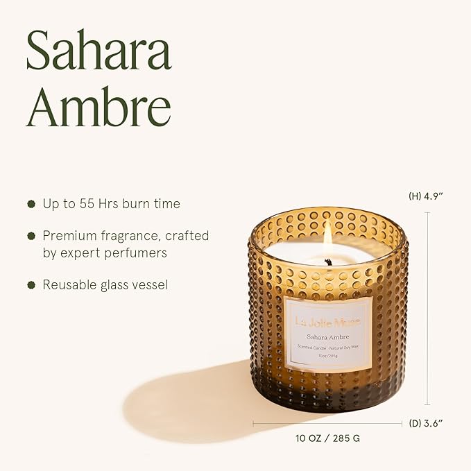 LA JOLIE MUSE Fall Candle | Sahara Amber Candles – Bergamot, Clove & Amber | 10 oz Soy Candle | Natural Soy Wax | 55 Hours Clean Burn | Gift-Ready for Cozy Nights | Elevated Fall Décor - Bloomnest