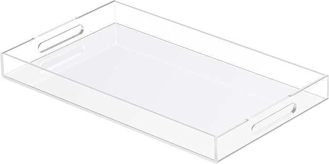 Acrylic Tray 20x12 with Cut Handles - Spill Proof Decorative Tray is an Ideal Countertop Organizer for Living Rooms, Ottoman Coffee Tables, Offices, Kitchens & Serving Guests - Bloomnest