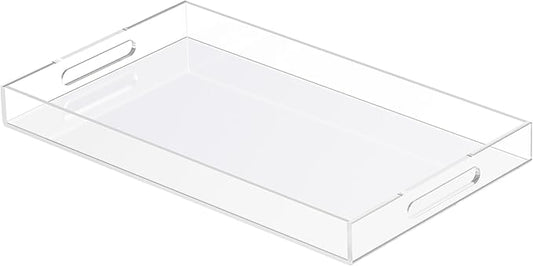 Acrylic Tray 20x12 with Cut Handles - Spill Proof Decorative Tray is an Ideal Countertop Organizer for Living Rooms, Ottoman Coffee Tables, Offices, Kitchens & Serving Guests - Bloomnest