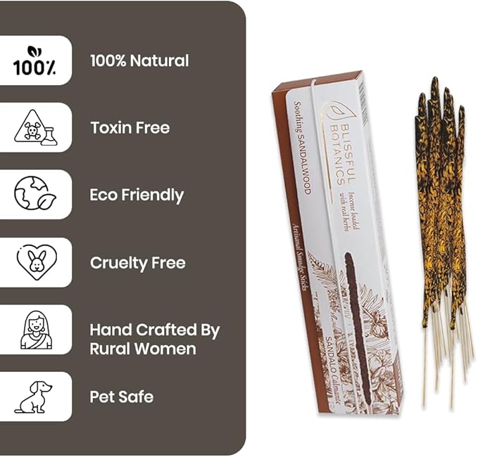 Tulasi Sandalwood Incense Sticks - 48 Natural Scent Sticks | with Real Herbs | Long-Lasting 55-Minute Burn | Natural Essential Oils | Perfect for Meditation, Yoga & Removing Negative Energy Tulasi