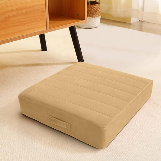 MeMoreCool Square Floor Pillow Seating for Adults Kids, Large Meditation Cushion Floor Pillow with Thick Foam & Soft Tufted Cover, Washable Big Pillow Seat Floor Cushion for Sitting Yoga 24" Khaki - Bloomnest