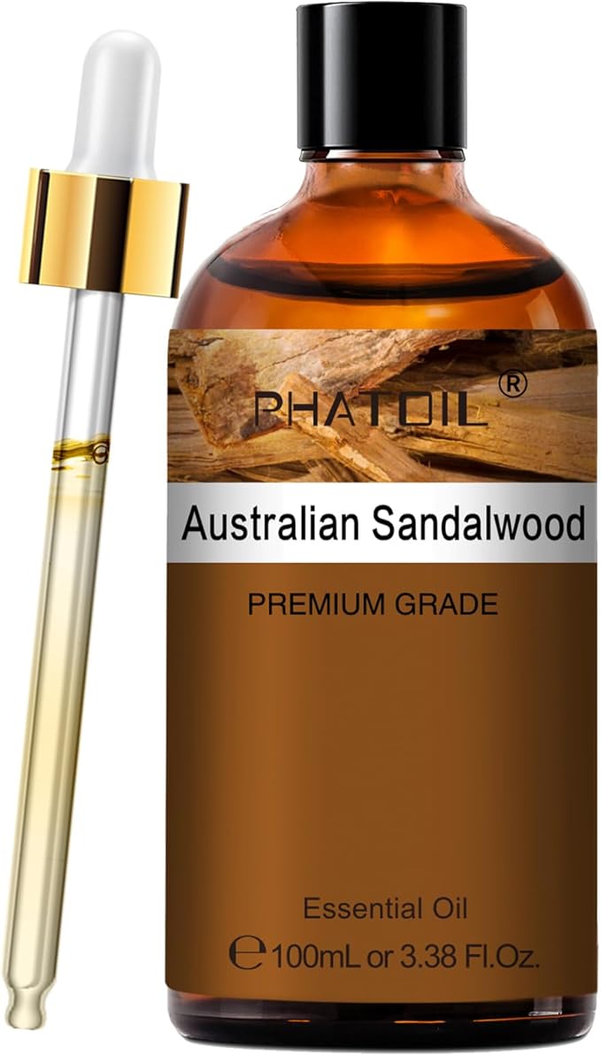 PHATOIL Australian Sandalwood Essential Oil, Pure Premium Natural Oil for Hair Care, Body Skin Care, Aromatherapy, DIY Candle, Soap Making 3.38Fl Oz - Bloomnest