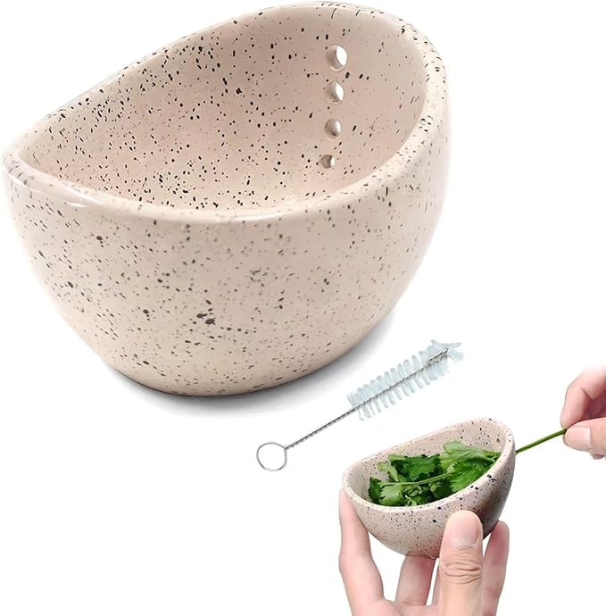 Herb Stripper Bowl, 4-Hole Resin Herb Stripper Tool for Kitchen &Garden, Easy Clean Herb Stem Remover with Ergonomic Handle, Fit Kitchen Gadgets for Home Cooks&Gardeners (Resin ceramic, Lotus Pink) - Bloomnest