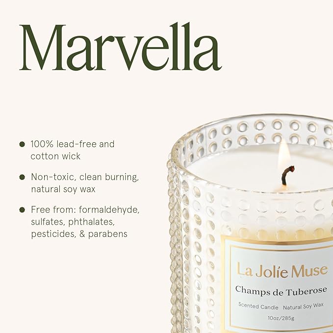 LA JOLIE MUSE Champs de Tuberose Scented Candle - Ylang, Tuberose, Orange Blossom | 10 oz Natural Soy Wax | 55 Hours Clean Burn | Floral Scented Candle | Gift-Ready for Hosts & Gatherings - Bloomnest
