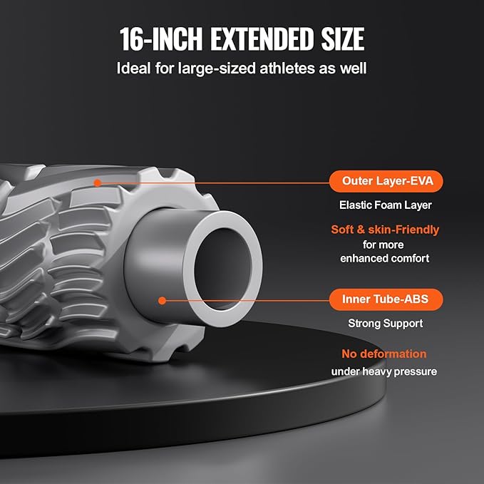 VEVOR Vibrating Foam Roller, 5-Speed Electric Massage Roller, 16" Rechargeable Muscle Roller with 3 Vibration Modes, High Density EVA Foam Massager for Deep Tissue, Back Pain Relief, Exercise Recovery - Bloomnest
