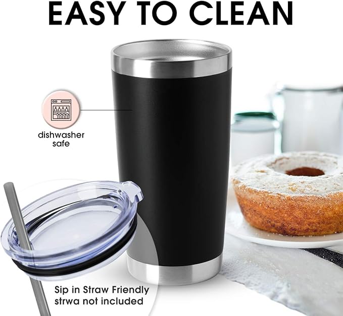 HASLE OUTFITTERS 20oz Tumblers Bulk Stainless Steel Cup with Lid Double Wall Vacuum Insulated Coffee Mug for Cold & Hot Drinks 8 Pack, Black - Bloomnest