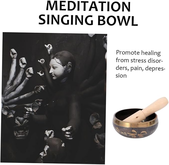 Beaupretty 1Set Tibetan Singing Bowl with Mallet Meditation Sound Bowl for Relaxation Yoga Mindfulness Durable Design for Home Travel - Bloomnest