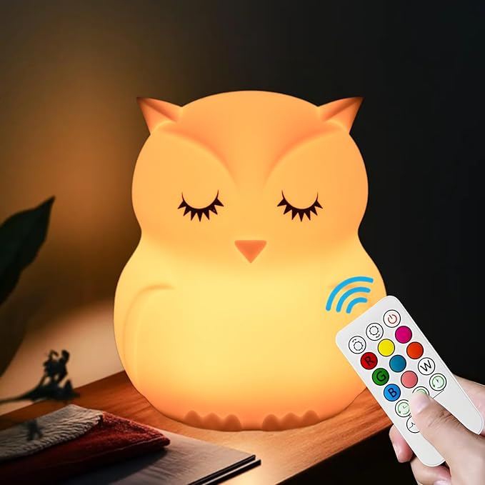 Night Lights for Kids, Cute Owl Lamp 9 Colors Changing LED Nightlight, Soft Light, Mood Light, Children's Room Decor for Girls Boys Student Elder Teen Gift Lamps for Bedroom - Medium - Bloomnest