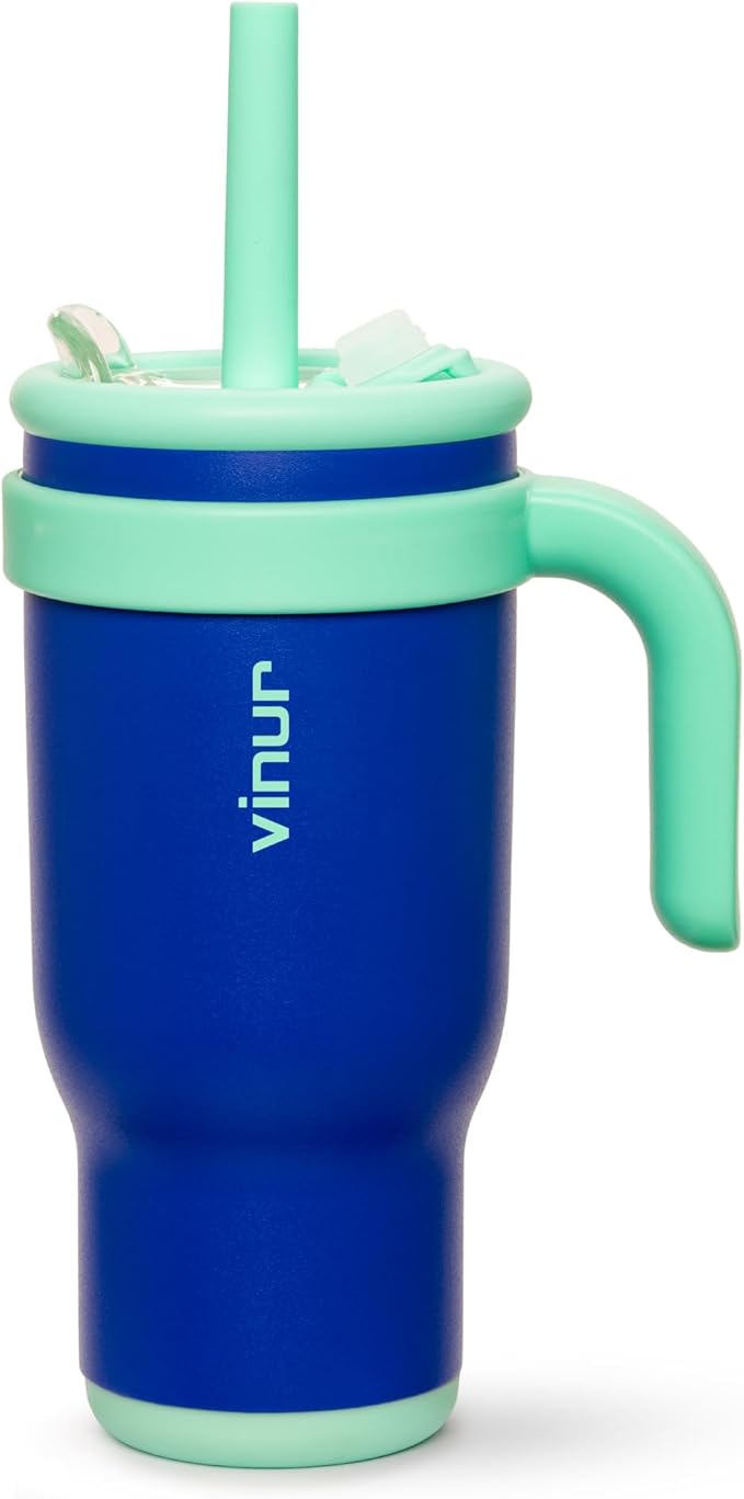 VINUR Kids Tumbler with Lid and Straw-17 oz Stainless Steel Double Wall Vacuum Insulated Tumbler, Travel Water Cup for Boy (Navy) - Bloomnest
