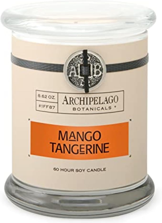 Archipelago Botanicals Scented Candle Hand-Poured Premium Wax, Burns Approx. 60 Hours, Mango, Tangerine, Soy Candle in Glass Jar, 4.5 Inch, 8.6 oz - Bloomnest