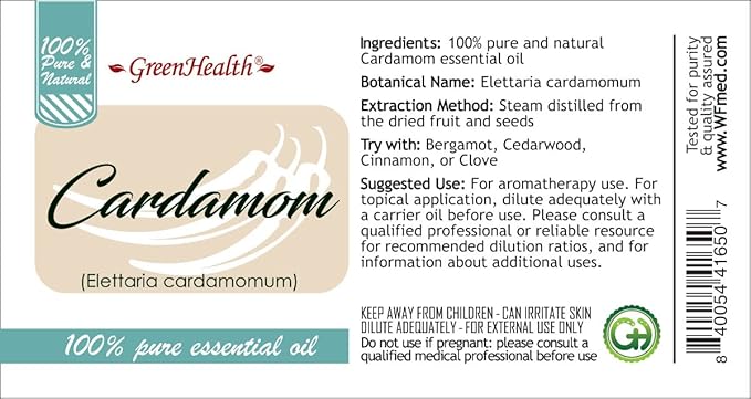 GreenHealth - 5 ml Cardamom Essential Oil - 100% Pure Greenals