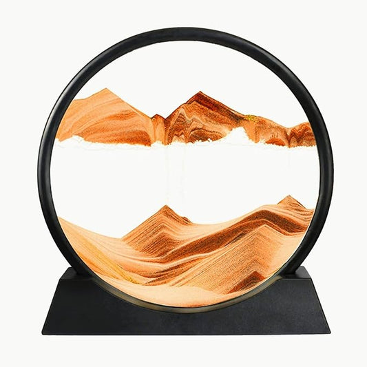 BGFJYUK Moving Sand Art Picture in Motion, Round Tempered Glass 3D Deep Sea Sandscapes with Display Flowing Sand Frame for Relaxing Desktop Home Office Work Décor for Kids Adults (Orange, 12inch) - Bloomnest
