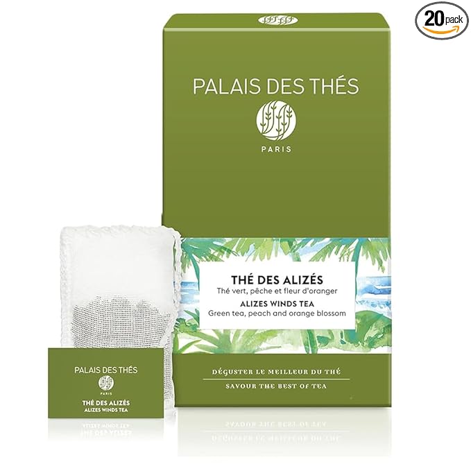 Palais des Thés - Alizes Winds Green Tea - Peach & Orange Blossom - Premium Tea Bags, Serves 20 Cups - Bloomnest
