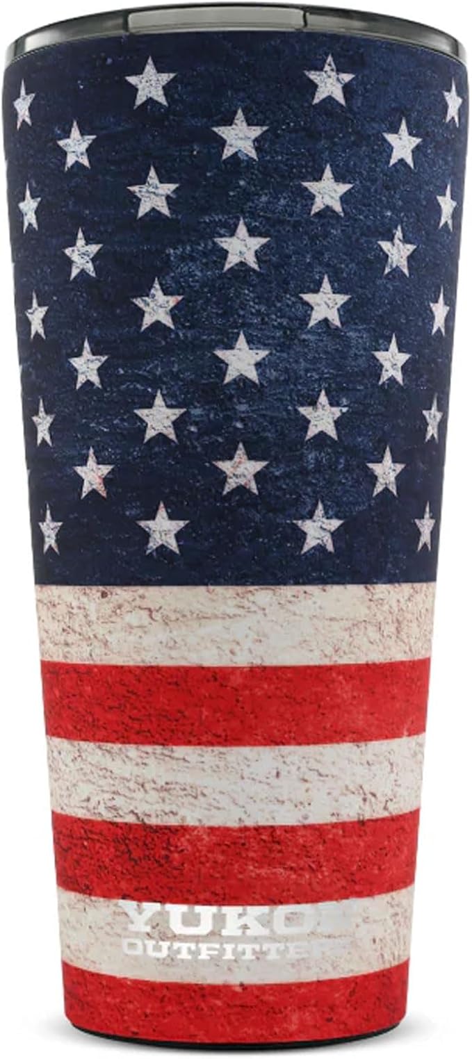 Yukon Outfitters 32oz Double Pint Double Wall Vacuum Insulated Stainless Steel Tumbler with Three Flow Lid | For Hot or Cold Beverage | Fits Most Cup Holders, USA Flag - Bloomnest