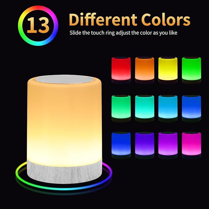 OORUN Touch Bedside Table Lamp,13 RGB Colors & 5 Brightness, USB Rechargeable Desk Lamp, Remote Control Dimmable Light with RGB Color Changing,Portable Lamp for Baby (Wood Grain Beige) - Bloomnest