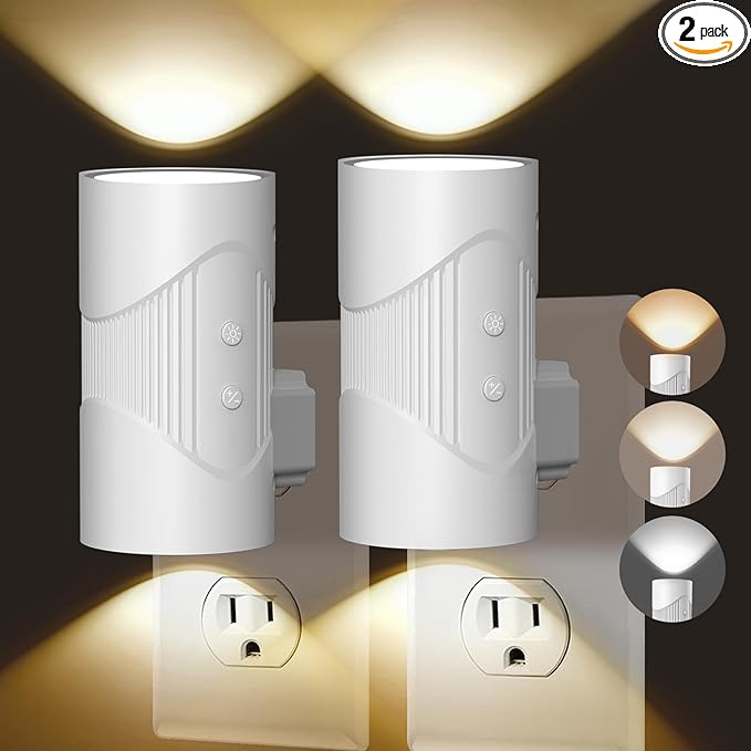 easuntec Night Light, Night Lights Plug into Wall, Warm Led Night Light, Dusk to Dawn Light Sensor, 3 Light Modes, Dimmable Night Lights for Bedroom Bathroom Hallway Kitchen Stairs (White, 2 Pack) - Bloomnest