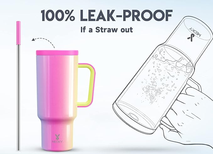 Meoky 40oz Tumbler with Handle, Leak-proof Lid and Straw, Insulated Coffee Mug Stainless Steel Travel Mug, Keeps Cold for 34 Hours or Hot for 10 Hours (Carnival) - Bloomnest