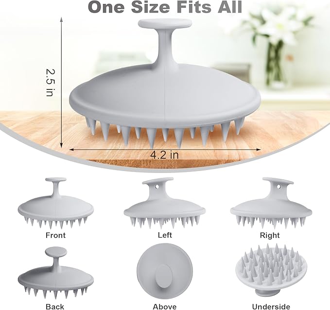 Meartchy Silicone Scalp Massager Shampoo Brush, Scalp Brush for Hair Growth & Dandruff Removal, Hair Scrubber Scalp Stimulator Exfoliator Brush with Soft Bristles for Wet Dry Scalp Care (Grey) Meartchy
