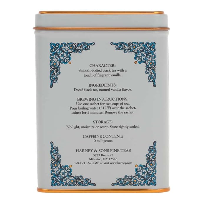 Harney & Sons Tea Decaffeinated, Great Present Idea, Vanilla Comoro, 1.4 oz Tin (20 Sachets) - Bloomnest