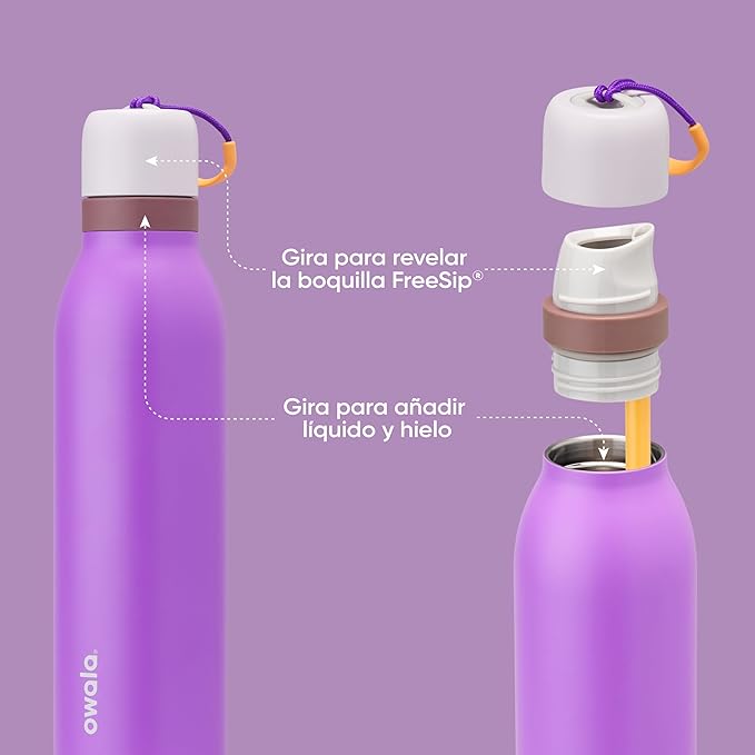 Owala FreeSip Twist Insulated Stainless Steel Water Bottle with Straw for Sports and Travel, BPA-Free, 24-oz, Purple/Purple (California Grapevine) Owala