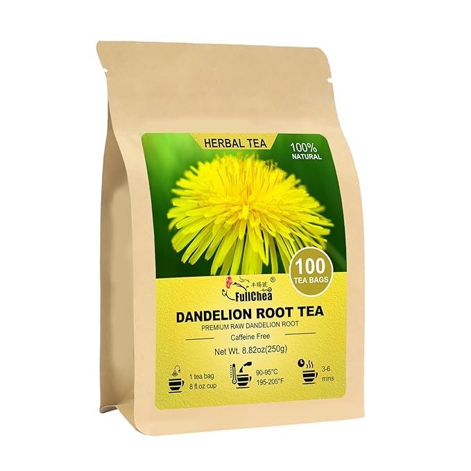 FullChea - Dandelion Root Tea Bags, 100 Teabags, 2.5g/bag - Premium Raw Dandelion Root Tea Detox - Non-GMO - Caffeine-free - Rich in Vitamins & Support Immune System - Bloomnest