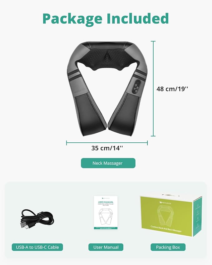 Medcursor Neck Massager with Heat for Pain Relief Deep Tissue, Rechargeable, Shiatsu Neck and Shoulder Massager, Ideal Choice for Men, Women, Mom & Dad - Bloomnest