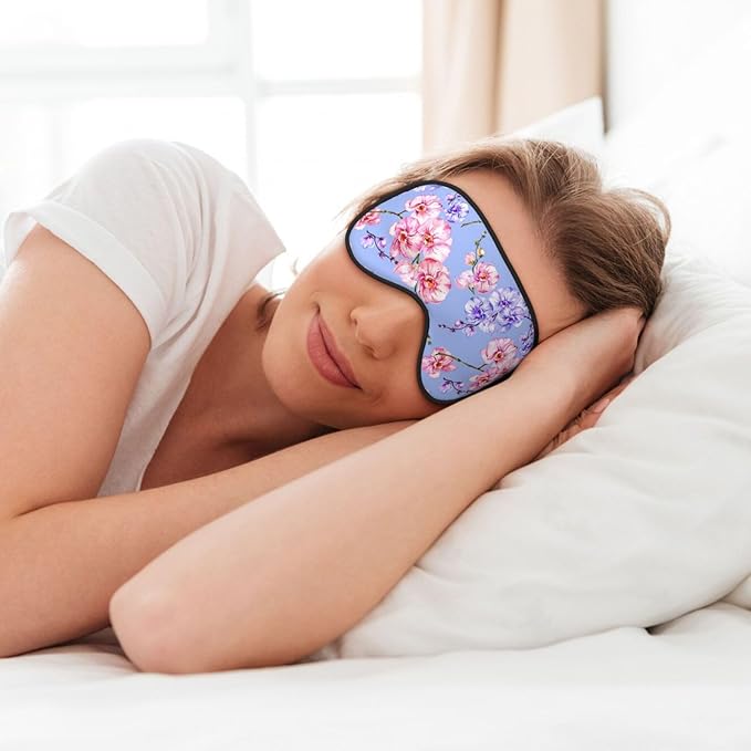 Purple Pink Orchid Flower Sleep Mask - Art Silk, Breathable, Adjustable, Skin Friendly - 4" x 8" - Adult, Floral Pattern - Bloomnest