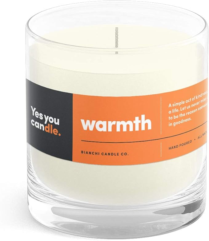 Warmth, Inspirational 8oz Highly-Scented Soy Candle, Made in USA, Great Message, Pure Essential Oils, Aromatherapy, 100% Pure, Buttered Rum & Tangerine - Bloomnest