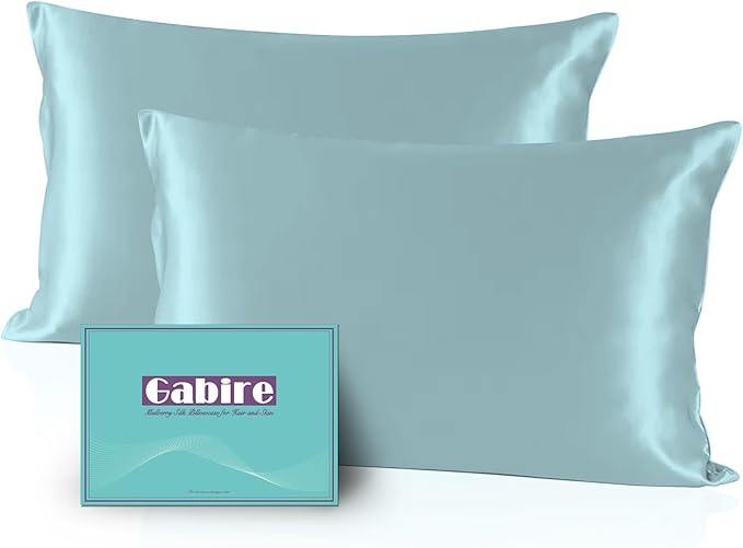 Mulberry Silk Pillowcases Set of 2, Both Sides Real Silk Pillow Covers for Hair and Skin Prevent Acne Pillowcase Organic Silk Pillowcase 2 Pack with Hidden Zipper, Haze Blue, King (20"×36") - Bloomnest