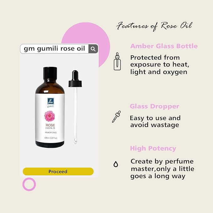 Rose Essential Oil, Home Fragrance Scent Oil for Diffuser, Skin, Hair, Candle, Soap, Dryer Balls, Laundry - 3.38 oz/100ml - Bloomnest