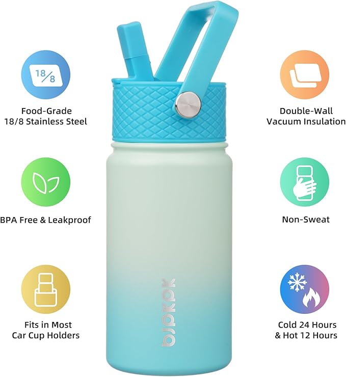 BJPKPK Insulated Water Bottle with Straw Lid, 15 oz Stainless Steel Metal Water Bottles, Reusable Leak Proof BPA Free Thermo, Flask, Cups - Mint - Bloomnest