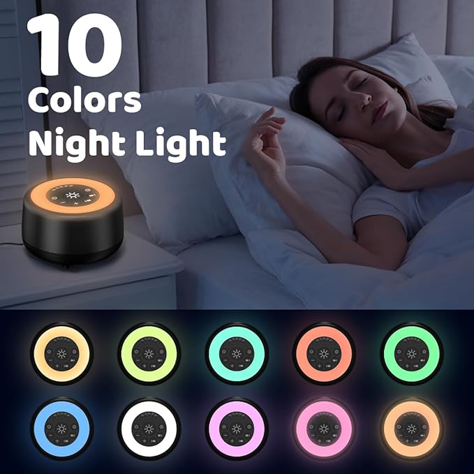 Sleepbox Sound White Noise Machine with 25 Soothing Sounds 10 Colors Warm Night Light 4 Brightness Levels 32 Volume Levels 5 Timer and Memory Function Perfect for Kids Adults Seniors Sleeping Black - Bloomnest
