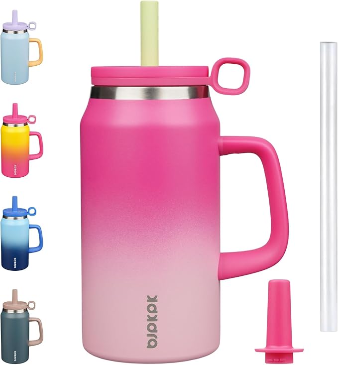 BJPKPK 50oz Insulated Tumbler with Handle Stainless Steel Travel Coffee Mug with Lid Reusable Large Water Bottle with Straw,Cherry Blossom - Bloomnest