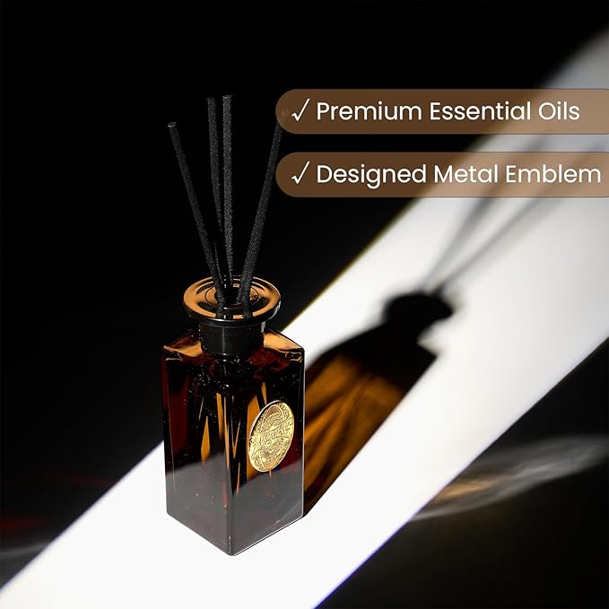 M&SENSE 6.3 oz Large Reed Diffuser Set | Tobacco Teakwood Scent Oil Diffuser with Sticks | Hotel Collection Non-Toxic Essential Oil |for Bedroom Bathroom Living Room - Bloomnest