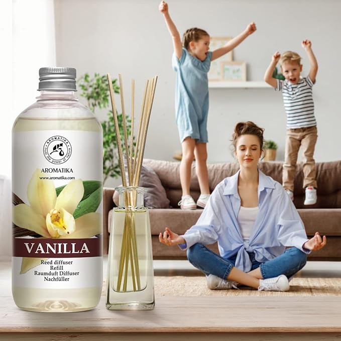 Vanilla Diffuser Refill w/Natural Essential Vanilla Oil 17 Fl Oz - Intensive - Fresh & Long Lasting Fragrance - Reed Diffuser Oil - Best for Aromatherapy - SPA - Home - Office - Fitness Club - Bloomnest