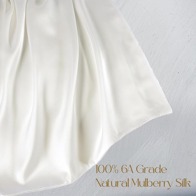 ZIMASILK 100% Pure Mulberry Silk Pillowcase 2 Pack, Soft and Smooth,Both Sides Premium Grade 6A Silk,600 Thread Count,with Hidden Zipper (Queen 20''x30'',Ivory) - Bloomnest