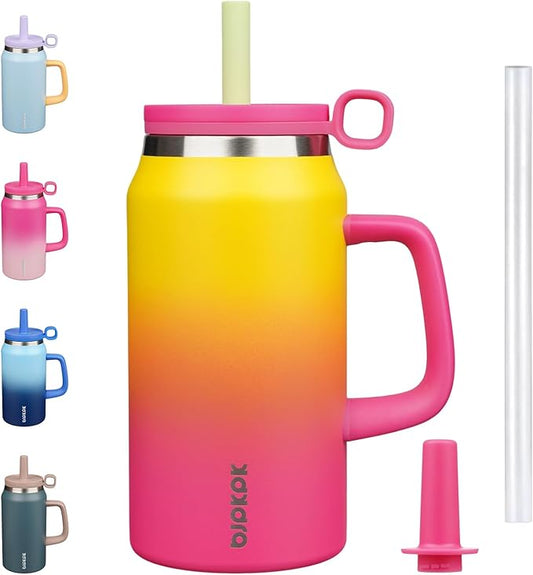 BJPKPK 50oz Insulated Tumbler with Handle Stainless Steel Travel Coffee Mug with Lid Reusable Large Water Bottle with Straw,Rainbow - Bloomnest