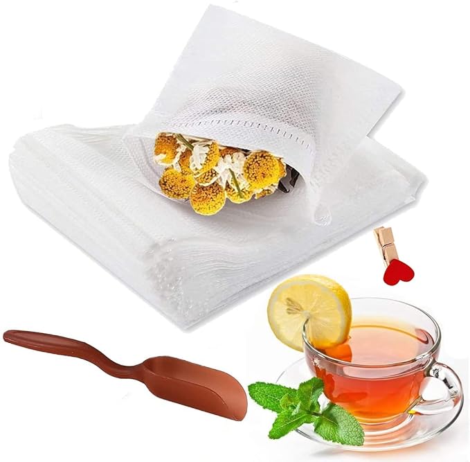 400pcs Disposable Tea Bags for Loose Leaf Tea, Tea Filter Bags with Free Tea Spoon for Loose Tea Loose Leaf Tea, Fillable Tea Infuser Sachets for Loose Tea, Coffee, Herb, Spice and More (3.54"x 2.75")