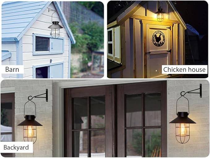 pearlstar Solar Lantern Outdoor 2 Packs Hanging Light Metal Solar Lamp with Warm White Edison Bulb Design for Garden Yard Patio Proch Decor(Black) - Bloomnest
