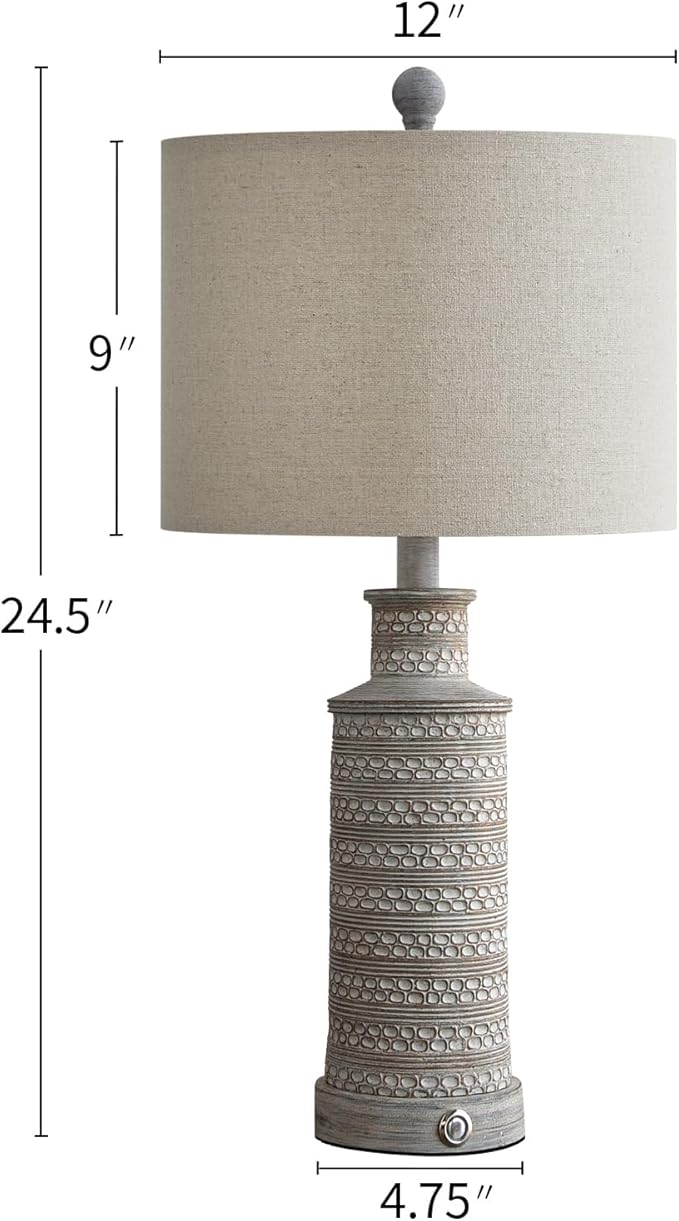 BOBOMOMO 3-Way Dimmable Touch Control Table Lamp Set of 2 with Dual USB Charging Ports for Bedroom Living Room Vintage Rustic Farmhouse Traditional Nightstand Bedside Lamps(Bulbs Included) - Bloomnest