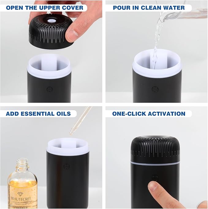 Car Humidifier Aromatherapy Essential Oil Diffuser USB Mist Mini Portable for Home Office Bedroom, 100ML, Black - Bloomnest